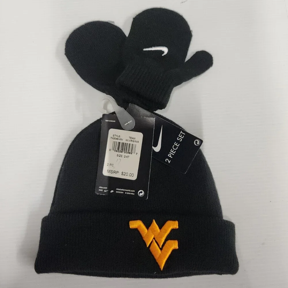 Nike West Virginia Kids Beanie and Mittens Set Black Size 2T/4T New With Tags